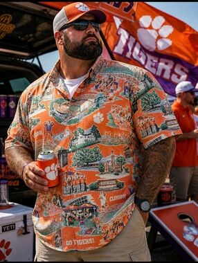 Reyn Spooner Clemson Scenic Button Front Shirt 3XL Orange Hawaiian Tailgate NCAA